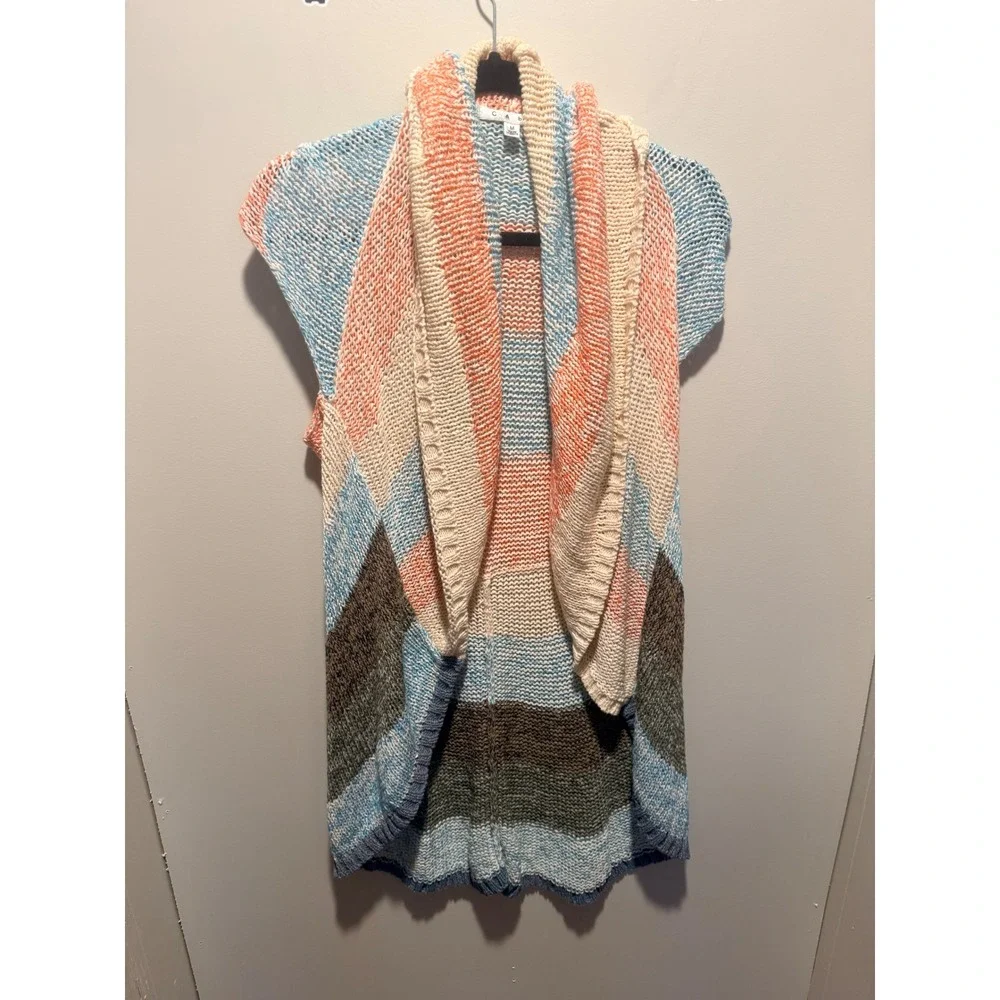 Cabi Multi Color Striped Sleeveless Cardigan Vest Shawl Collar Medium 0066 - Picture 3 of 6